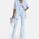 Lumina Wear Victoria women's tailored double-breasted blazer and pants set with an elegant, sophisticated design.