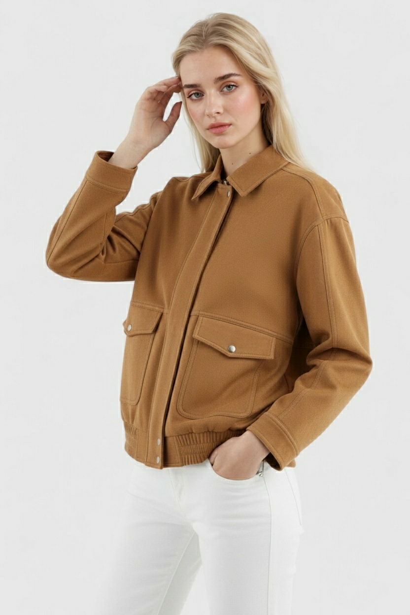 Victoria Lumina brown suede bomber jacket with trendy style and timeless appeal, featuring a classic fit and stylish design.