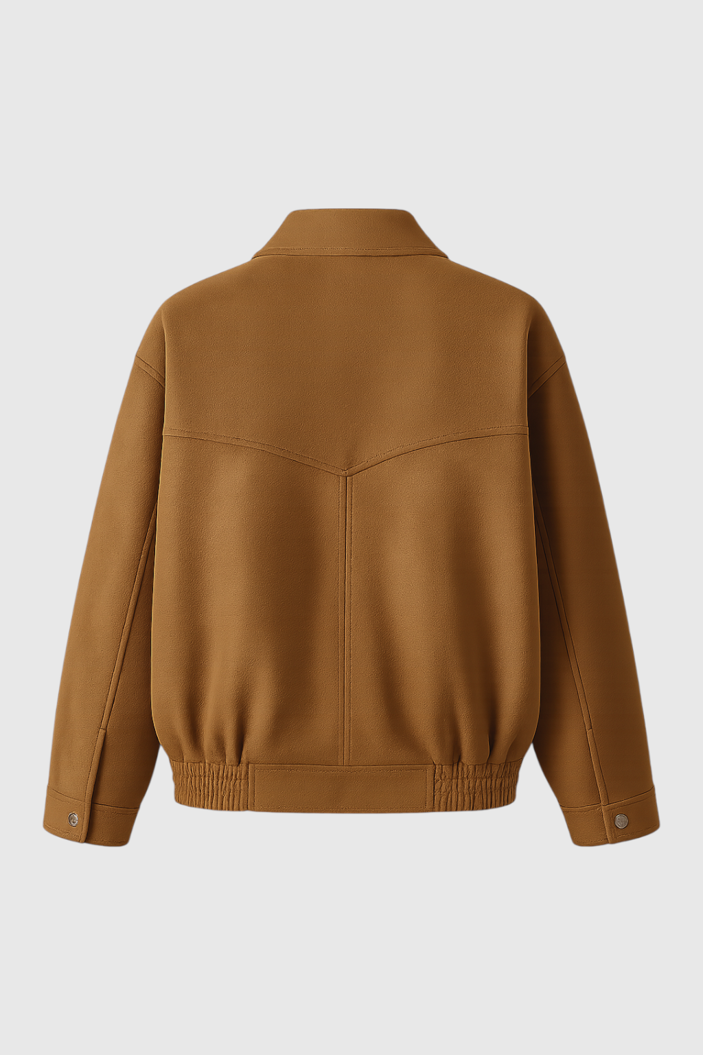 Lumina Wear Victoria brown suede bomber jacket, stylish and timeless, shown on a model highlighting the jacket's trendy design and texture.