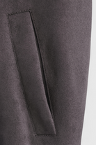 Victoria dark gray bomber jacket with stand collar from Lumina Wear, featuring a sleek, trendy design and stylish fit.