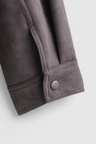 Dark gray Victoria bomber jacket with stand collar by Lumina Wear, showcasing its stylish, trendy design and fitted silhouette.
