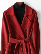 Women's Virginia Wool Coat by Lumina Wear featuring an elegant A-line silhouette and belted design, perfect for stylish winter wear.