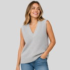 Lightweight ribbed V-neck knit vest in relaxed fit by Lumina Wear, shown in a neutral color with soft texture.