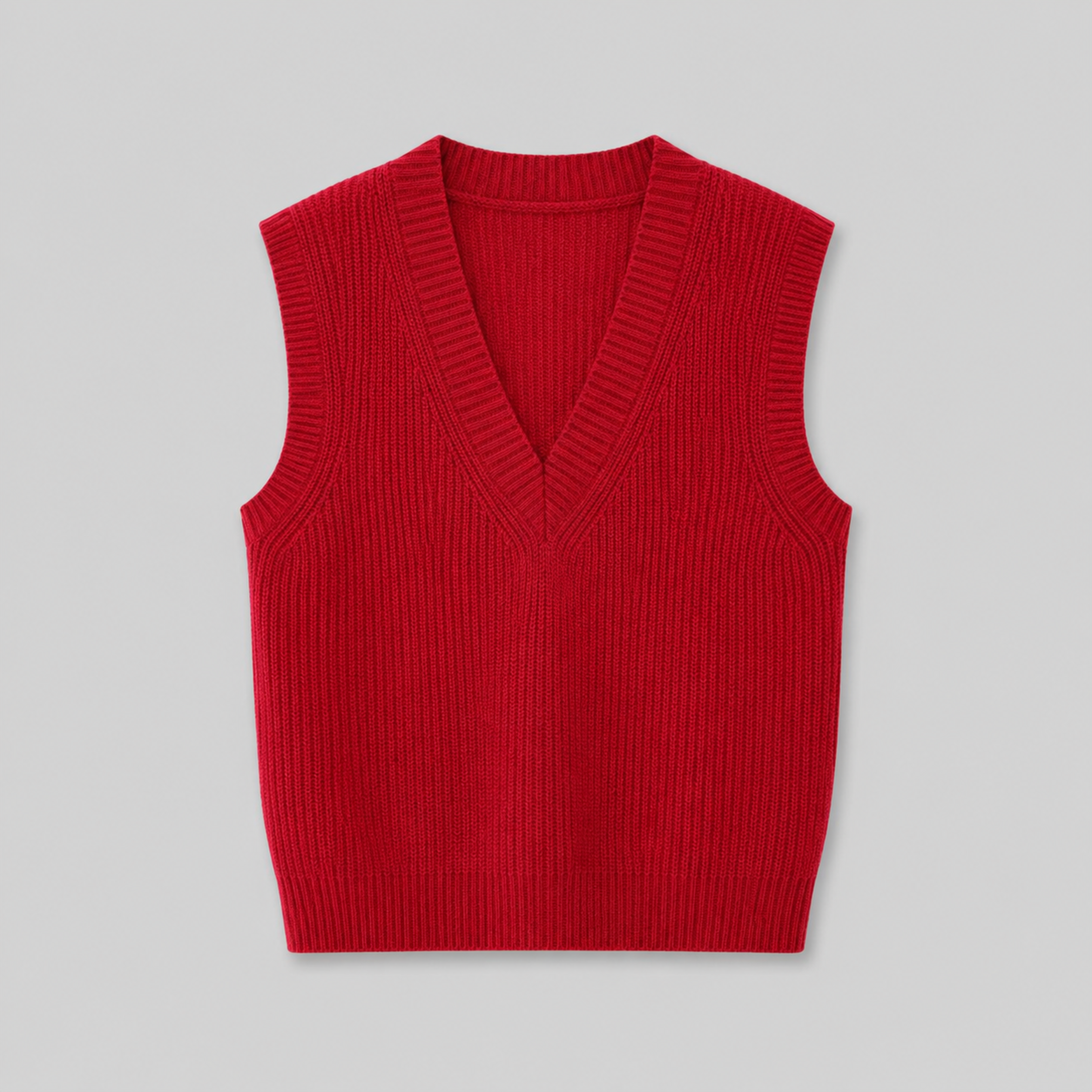 Lightweight ribbed V-neck knit vest in relaxed fit by Lumina Wear, shown in the Zaneta product image.