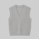 Lightweight ribbed V-neck knit vest in relaxed fit by Lumina Wear, modeled in neutral tones, showcasing textured fabric and comfortable style.