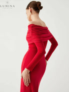 Black Abriella off-shoulder mesh maxi dress by Lumina Vancouver, perfect for autumn, featuring stylish overfold design.