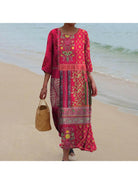 Multicolored Adeline™ Flowy Ethnic Dress by Lumina Vancouver, featuring vibrant patterns and lightweight fabric.
