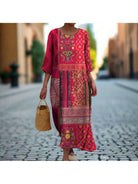 Multicolored Adeline™ flowy ethnic dress by Lumina Vancouver, featuring vibrant patterns and a relaxed fit.