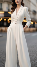 Alessandra ivory belted power jumpsuit by Lumina Wear featuring a fitted waist and wide-leg design, displayed on a white background.
