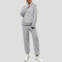 Blue Lumina Wear Alexa cozy hooded two-piece lounge set, featuring a flattering fit and comfortable loungewear style.