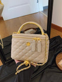 White quilted Lumina Wear Alice crossbody handbag with adjustable strap, stylish and compact for daily use.