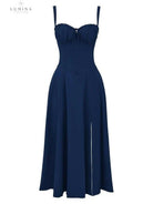 Yellow Alina waist dress by Lumina Vancouver, elegant and flattering wedding guest dress with chic style and fitted silhouette.