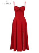 Yellow Alina waist dress by Lumina Vancouver, elegant and chic, perfect for wedding guests, with a flattering fit.