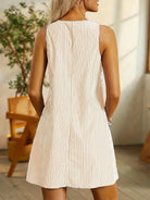 Blue Allison™ sleeveless striped dress by Lumina Vancouver, featuring a stylish casual design and fitted silhouette.