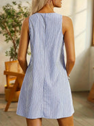 Blue Allison™ sleeveless striped dress by Lumina Vancouver, featuring a fitted waist and casual summer style.
