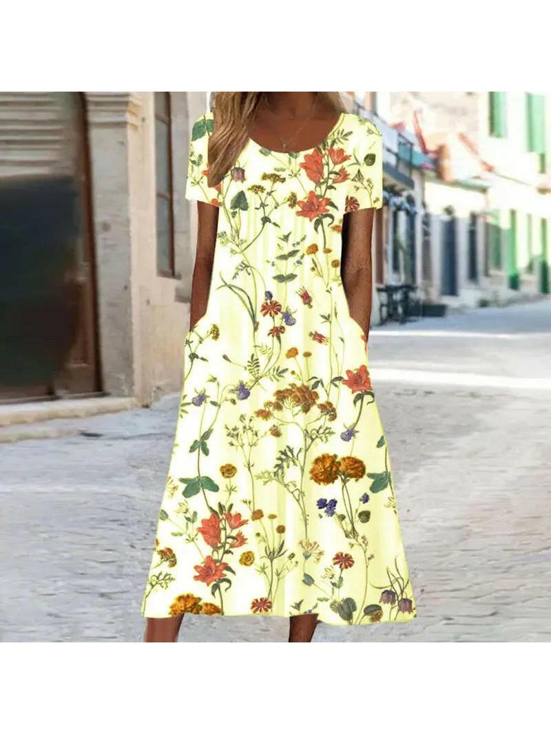Lumina Wear Alya boho floral maxi dress with tummy coverage, red color, flowing fabric, elegant design for casual or special occasions.