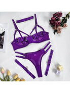 Lumina Vancouver Oceane 4-piece purple lingerie set featuring bras, panties, and matching accessories on a model.