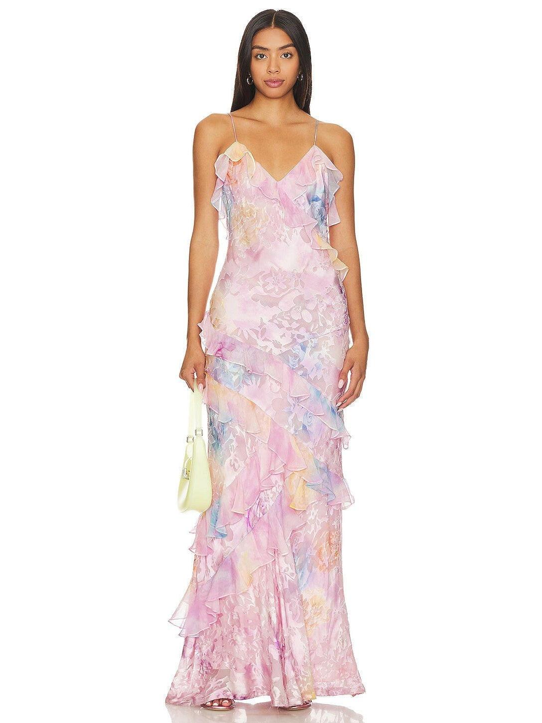 Pink lightweight sleeveless maxi dress by Lumina Vancouver, flowing fabric and elegant design perfect for warm weather.