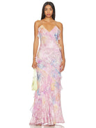 Pink lightweight sleeveless maxi dress by Lumina Vancouver, flowing fabric and elegant design perfect for warm weather.
