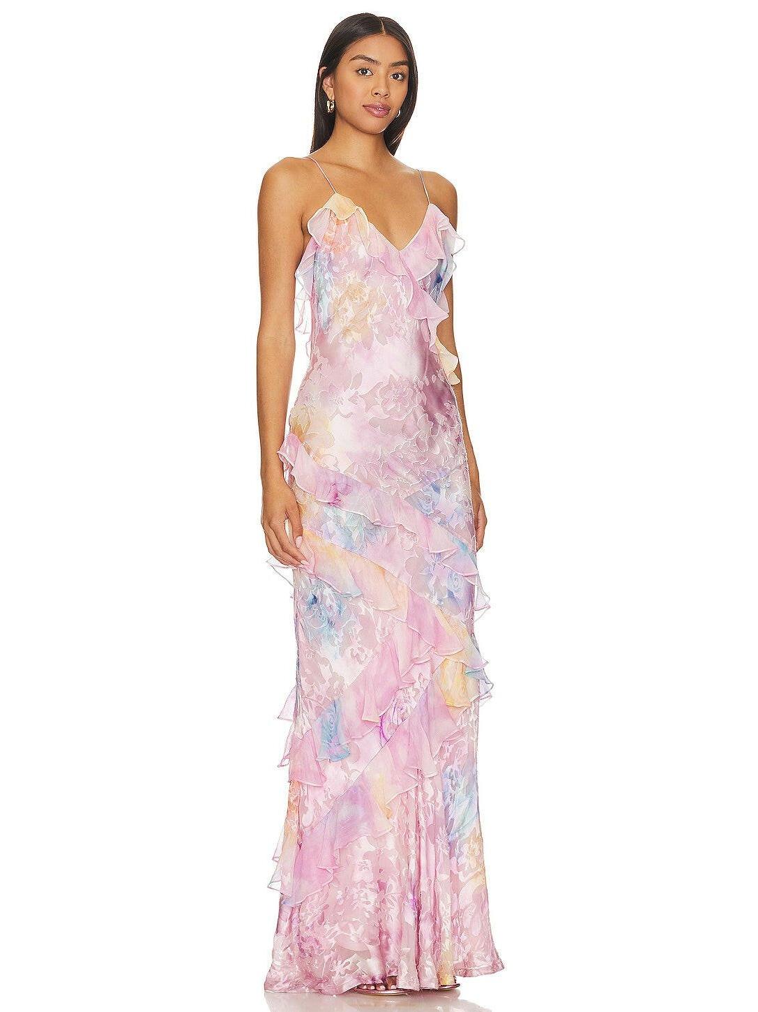Pink Perrine lightweight sleeveless maxi dress by Lumina Vancouver, flowing fabric and elegant design perfect for warm weather.