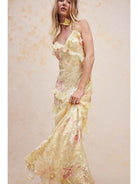 Pink Perrine lightweight sleeveless maxi dress by Lumina Vancouver, flowing fabric and elegant design, shown on a model.