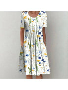 Red floral printed dress named Violette by Lumina Vancouver, featuring a classic design and elegant style.