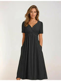 Black Amara evening gown by Lumina Wear, elegant dress with flowing fabric, ideal for formal events and evening occasions.