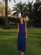 Beige Amaris maxi dress by Lumina Vancouver, autumn style, featuring flowing fabric and elegant design for fall wear.