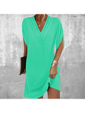 Lumina Wear Amelia elegant tummy-covering dress in military green, featuring a flattering fit and stylish design.