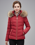 Black Lumina Wear Amelia longline puffer coat with faux-fur hood, sleek design, lightweight winter outerwear, XS size