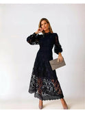 Lumina Wear Amélie French lace dress in apricot, featuring elegant design and intricate lace details, perfect for stylish occasions.
