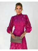 Apricot French lace dress by Lumina Wear featuring intricate lace details and a flattering silhouette.