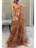 Orange Amelie maxi evening dress by Lumina Wear, featuring elegant design, perfect for wedding guests and special occasions.