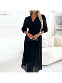 Blue Ana stylish wrap evening dress by Lumina Wear, featuring elegant design for wedding guest or special occasions.