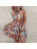 Pink Angela Chic Halter Dress by Lumina Wear, sleeveless design with elegant fit, displayed on a mannequin.