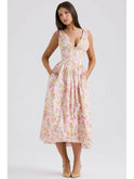 Yellow floral summer dress by Lumina Wear, Angelica style, featuring a flowing design perfect for warm weather.