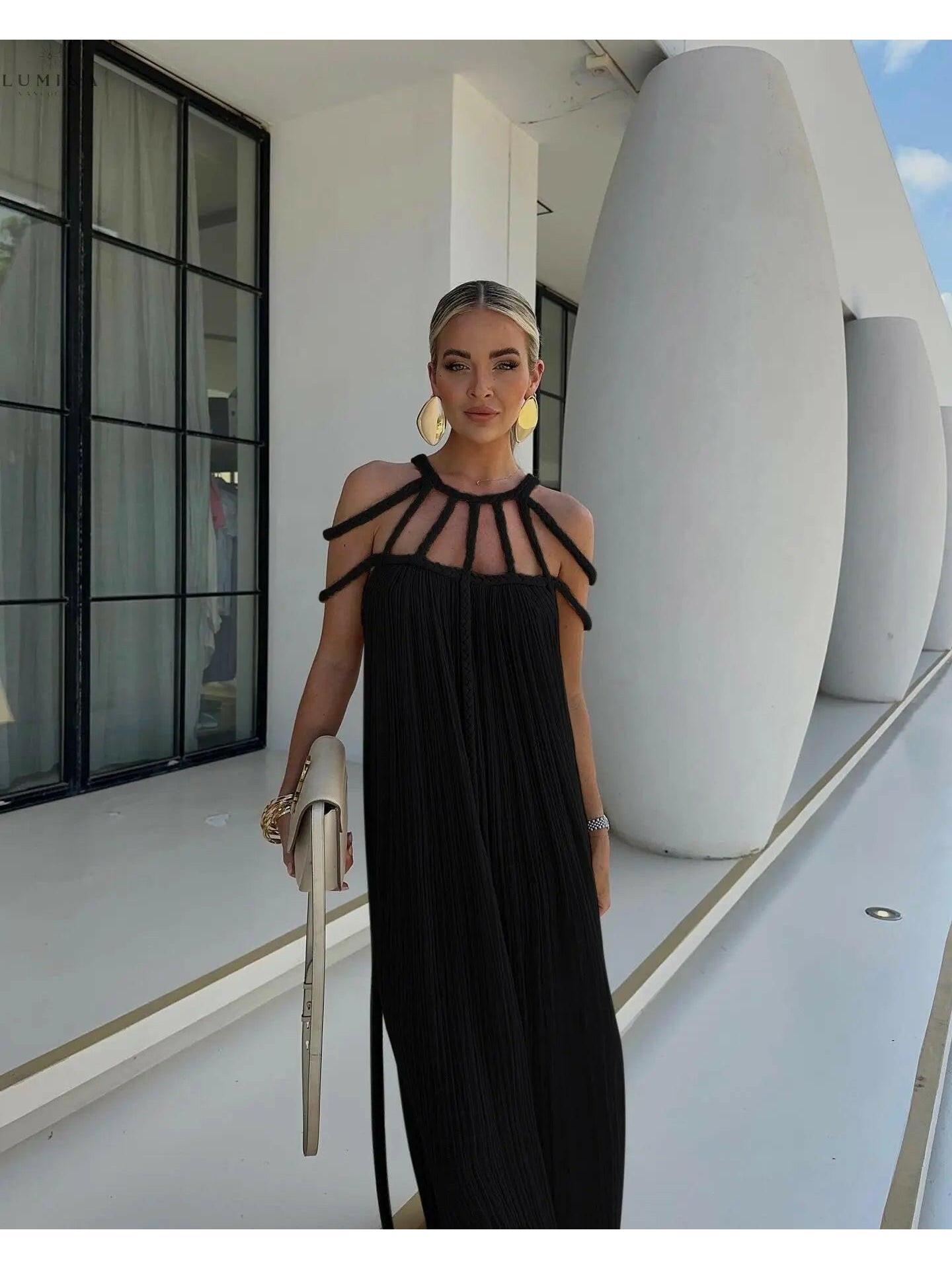 Annalise boho summer dress by Lumina Vancouver in khaki, featuring adjustable straps and a relaxed holiday vibe style.