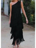 Blue Anne one-shoulder evening dress by Lumina Wear, featuring elegant design for wedding guests and special occasions.