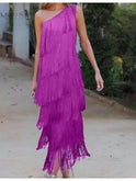 Blue Anne one-shoulder evening dress by Lumina Wear, stylish wedding guest dress with elegant design.