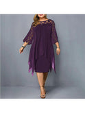 Purple Annika plus size midi dress by Lumina Wear, featuring a flowy silhouette and elegant design for women.