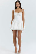 Lumina Wear Marjatta mini dress with lace-trim bodice, white color, featuring a fitted silhouette and delicate lace detailing.