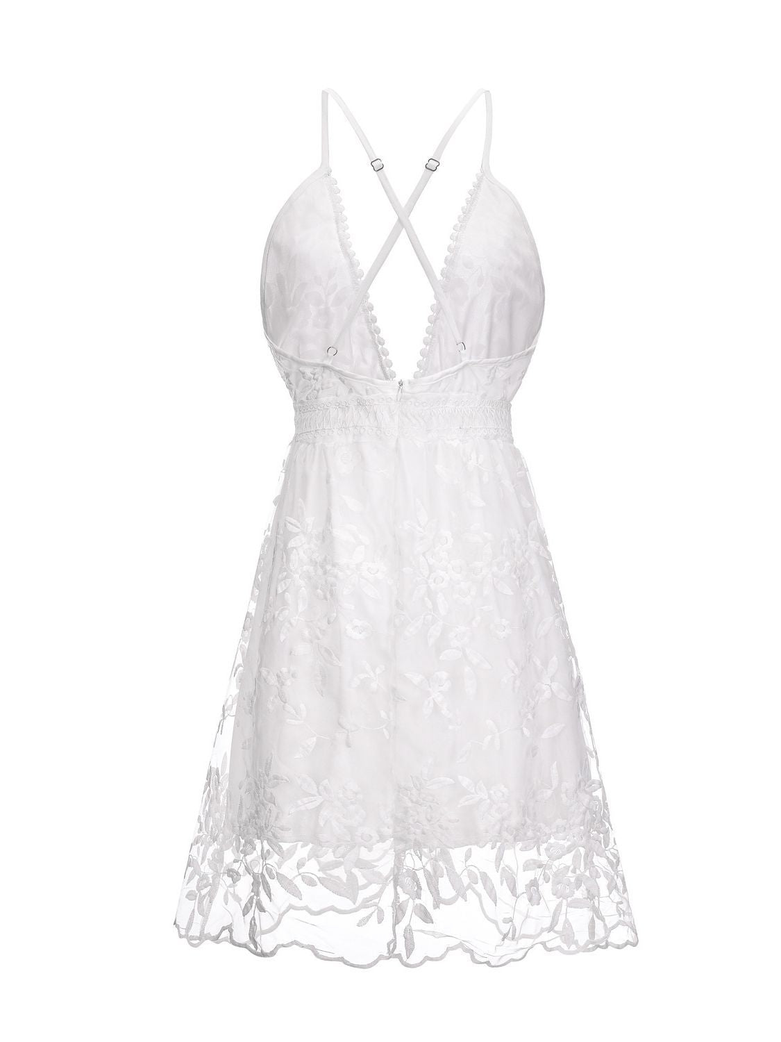 Women's Spaghetti Strap Dress - Deep V-Neck - Floral Embroidery - A-Line Silhouette by Lumina Vancouver