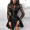 Black faux leather mini dress by Lumina Wear, featuring a sleek, fitted design perfect for stylish evening wear.