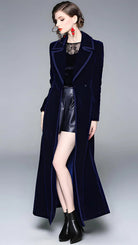 Aurora | Double-Breasted Long Coat in Midnight Blue Velvet - Lumina - Lumina Vancouver