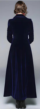 Aurora | Double-Breasted Long Coat in Midnight Blue Velvet - Lumina - Lumina Vancouver