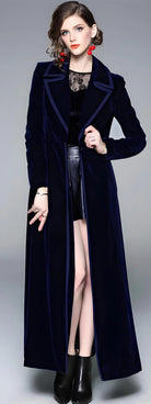 Aurora | Double-Breasted Long Coat in Midnight Blue Velvet - Lumina - Lumina Vancouver