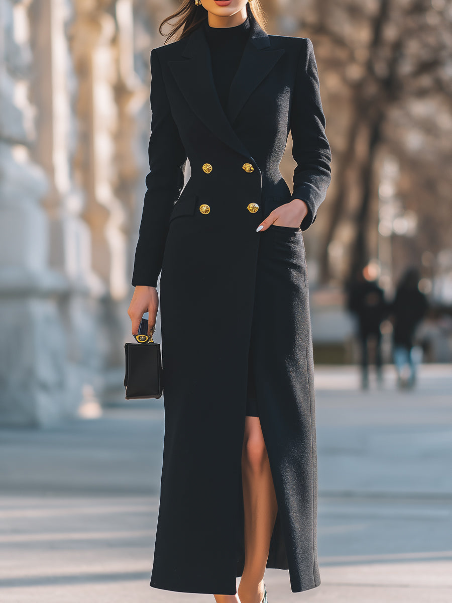 Aurora | Double-Breasted Maxi Coat with Gold Buttons - Lumina - Lumina Vancouver