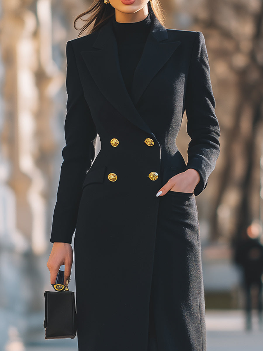 Aurora | Double-Breasted Maxi Coat with Gold Buttons - Lumina - Lumina Vancouver