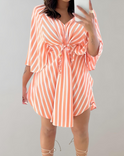 Lumina Wear Aurora V-neck lightweight kaftan dress in orange, mini length, flowing fabric, perfect for casual summer wear.