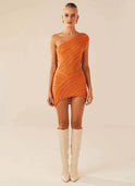Lumina Wear Aurora textured knit one-shoulder mini dress in white, featuring a fitted silhouette and stylish design.